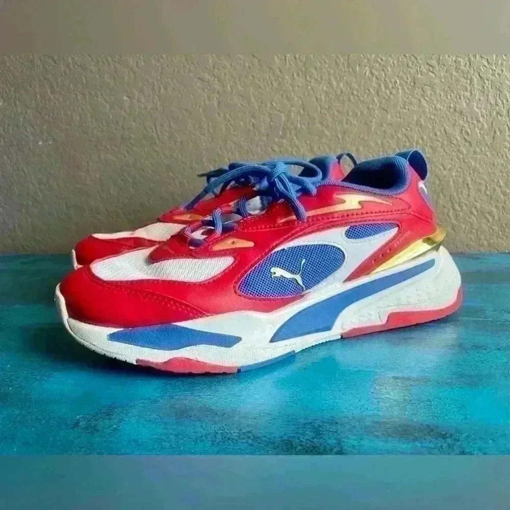 PUMA RS-Fast RWB JR Boys Youth Athletic Shoes‎ Size 6 White Red Blue Gold - Picture 3 of 11